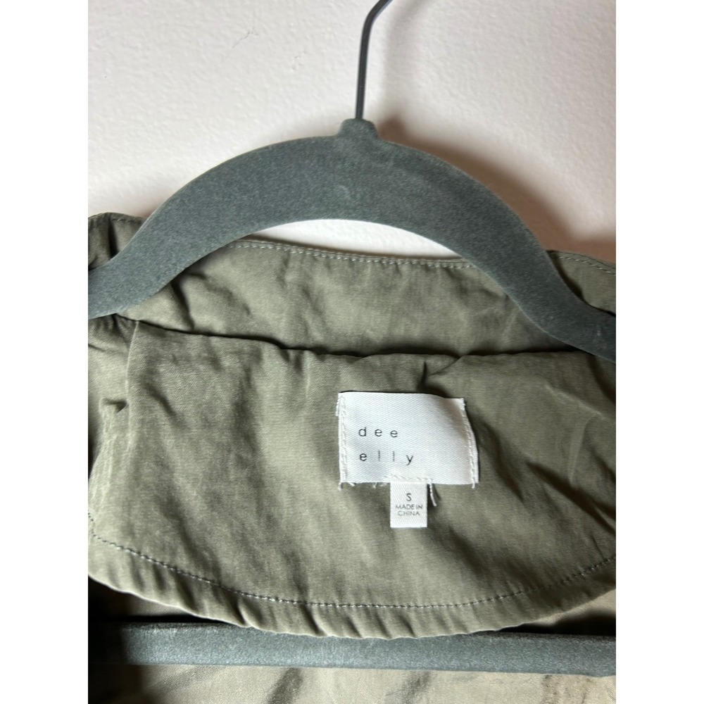 Dee Elly Olive Green Lightweight Duster Trench Coat Open Front Small - Picture 5 of 9